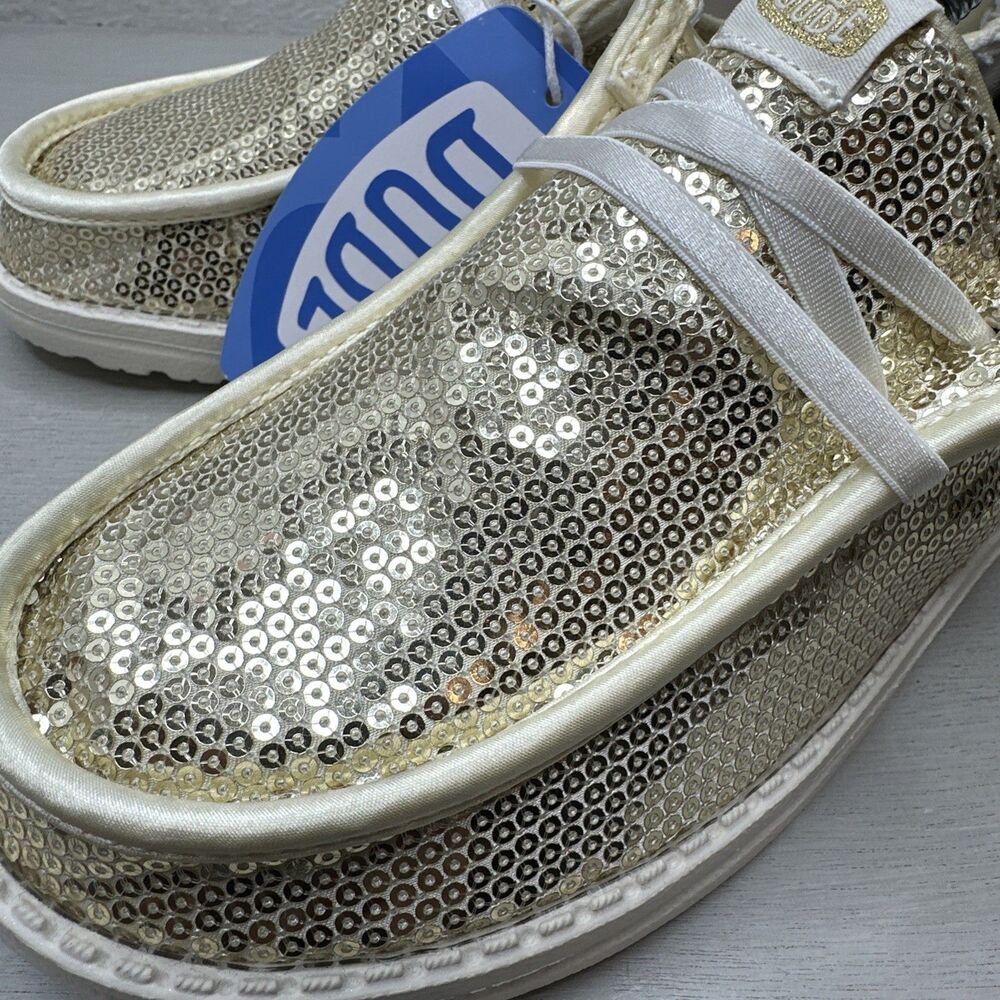 Hey DUDE Wendy Disco Gold Sequin Slip-on Shoes Women’s Size 6 - Picture 5 of 7